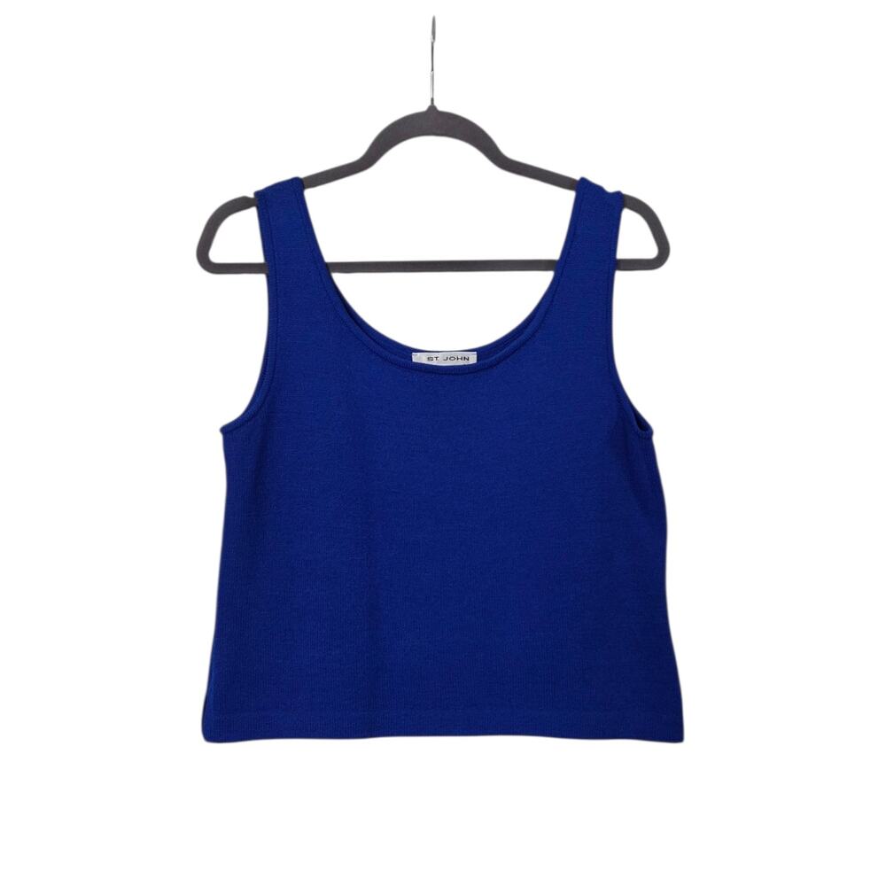 St. John Sweater Tight-Knit Santana Knit Royal Blue Tank Top, Size Small